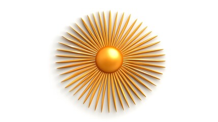 Radiant Golden Sunburst Design with Detailed Rays on Pure White Background