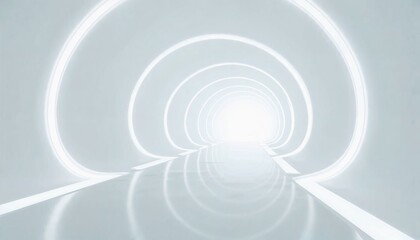 Obraz premium Bright white futuristic tunnel with clean lines and soft lighting