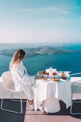 Blonde Young Woman Santorini Breakfast