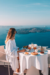 Blonde Young Woman Santorini Breakfast