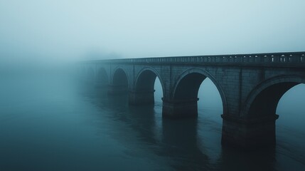 Fototapeta premium Misty urban bridge aesthetic capturing foggy atmosphere in tranquil cityscape for architectural inspiration