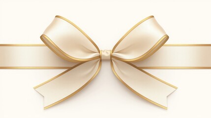 Elegant white ribbon bow with gold trim, suitable for gift - wrapping and various design and wallpaper needs.