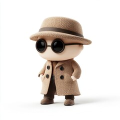 Cute cartoon character wearing a trench coat, hat, and sunglasses
