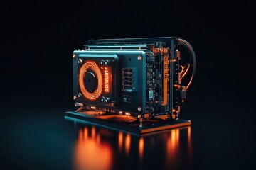 Modern computer hardware showcasing intricate design with vibrant lighting and futuristic aesthetic in a dark setting