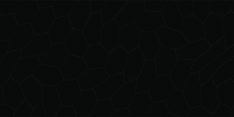 Dark grey abstract wide horizontal banner with hexagon carbon fiber grid and orange luminous lines. Technology vector background with orange neon lines