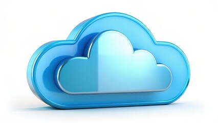 3D Blue Cloud Icon on White Background