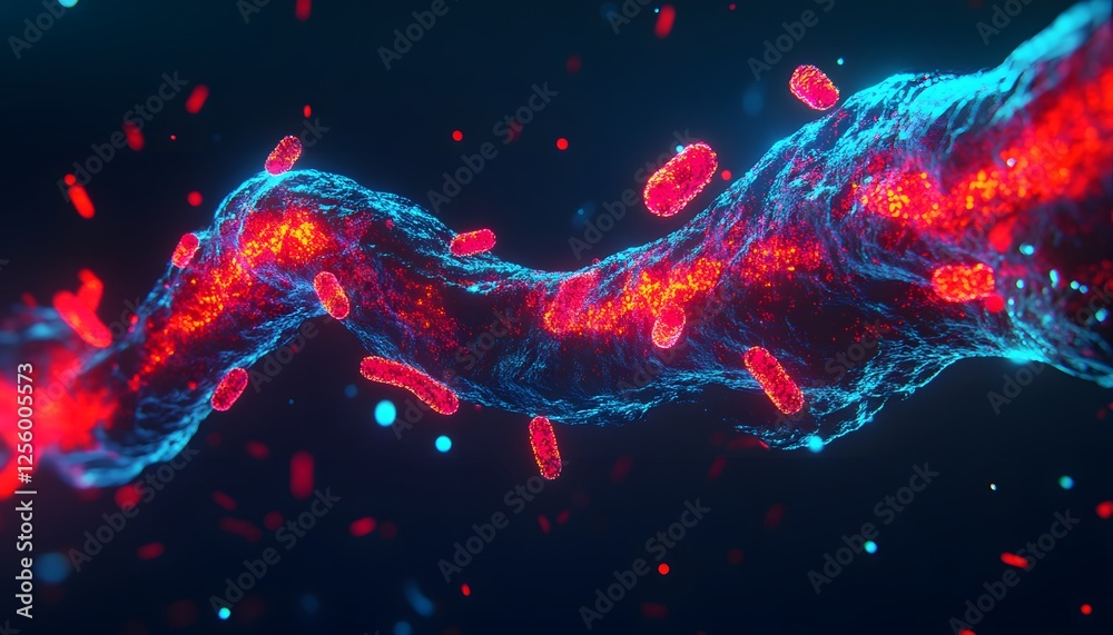 Poster vibrant 3d visualization of bacteria in a microscopic environment