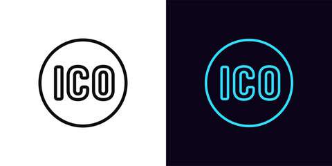 Outline ICO icon, with editable stroke. Round tag for Initial coin offering. New token on crypto exchange, attract money with ICO, launch new cryptocurrency, investments in crypto coins. Vector icon