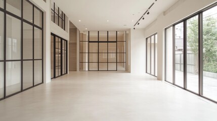 Obraz premium Modern empty house interior, large windows, bright