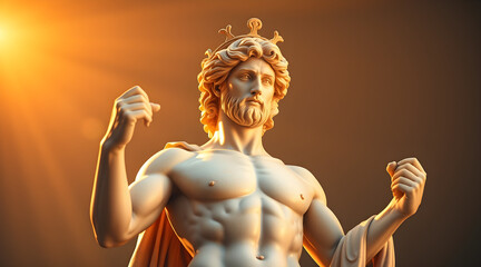 Magnificent marble statue of Apollo, the Roman god of music, poetry, and the sun. Bathed in divine golden light, he holds a lyre, symbolizing harmony, creativity, and enlightenment.