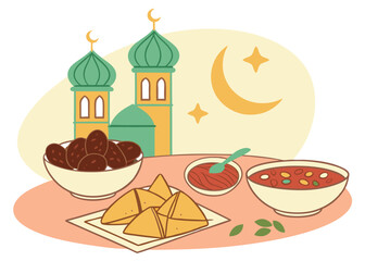 Ramadan Suhoor, A Festive Table of Traditional Dishes Fig Food Meal Date Iftar Feast Water Drink    