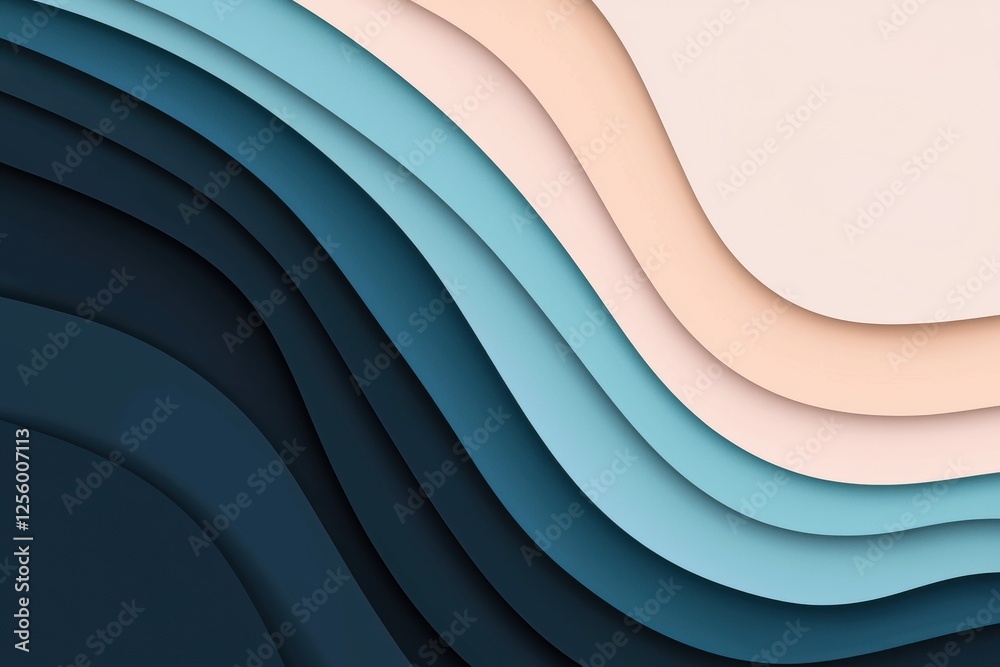 Poster Smooth, flowing lines create a minimalist and elegant composition with a gradient of blue and beige tones, highlighting modern flat design