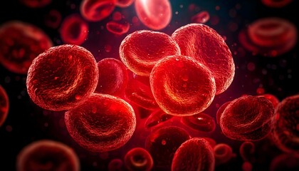 Futuristic medical visualization of red blood cells under a microscope