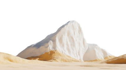 Surreal Desert Mountain with White Rock and Sand Dunes, Isolated on Transparent Background, Cutout