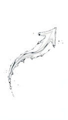 Curved arrow made of water splashes on a white background, detailed. with white shades