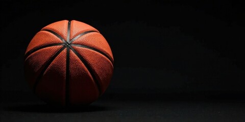 A solitary basketball rests on a dark surface, illuminated against a completely black background, suggesting a moment of quiet contemplation before the game
