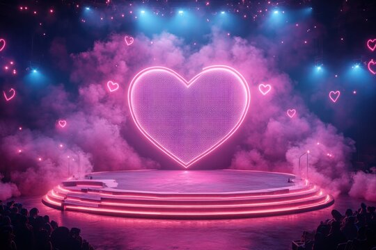 Heartfelt stage design for romantic events concert hall visual art nighttime front view love theme