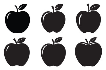 Apple vector silhouette illustrations on white background.