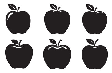 Apple vector silhouette illustrations on white background.