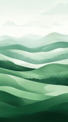 Green Hills and Mountains Abstract Landscape Wallpaper Illustration