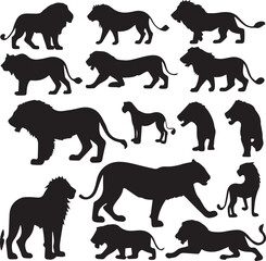 Fototapeta premium set of lions silhouettes