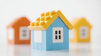Colorful Plastic Toy Houses on White Background
