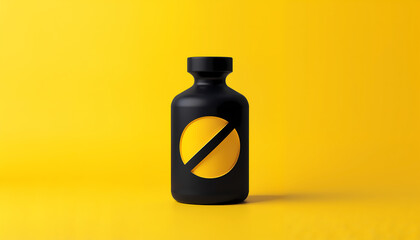 Black and yellow poison prevention bottle with no symbol on yellow background