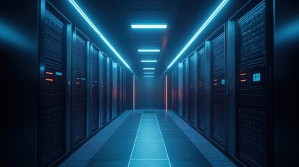 Fototapeta premium High-Tech Data Center with Contemporary Internet Content Hosting