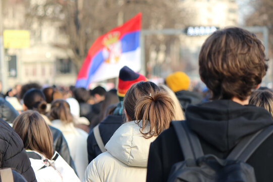 Students walk and protest in Serbia