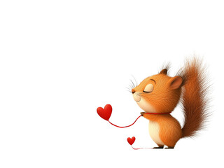 Cute Cartoon Squirrel Holding a Heart with a Sweet Expression.