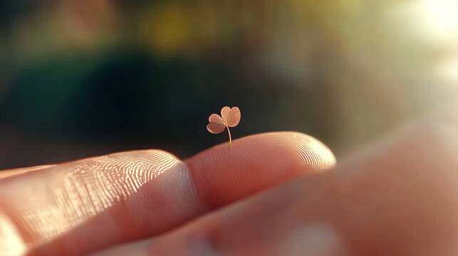 Delicate sprout held gingerly between fingers in soft natural light during early morning
