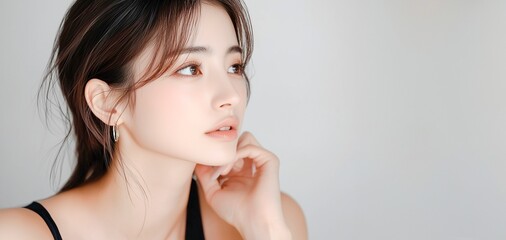 30代の美しい日本人女性。美容系広告に最適な素材