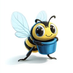 Cute bee carrying a bucket