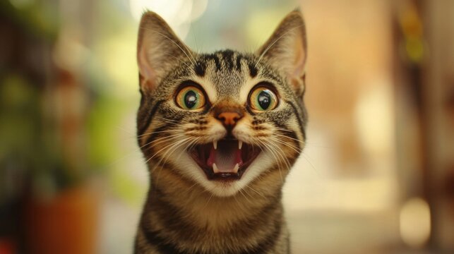 Playful Tabby Cat with Wide-Eyed Expression