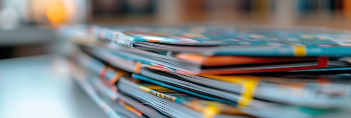 Stack of Magazines with Teal, Orange, and Yellow Covers