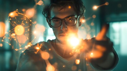 Naklejka premium Glowing Atomic Structure in Digital Laboratory Environment