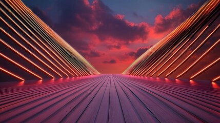 Futuristic Bridge Lighting Symbolizes Dynamic Technological Progress at Night