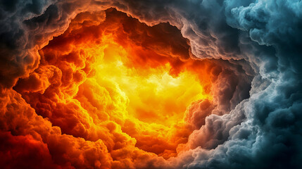 Dramatic Sky with Fiery Orange and Deep Blue Cloud Formation