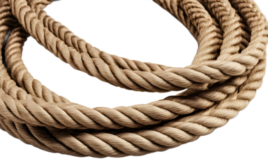 A durable tug-of-war rope with reinforced ends, isolated on a empty plain background