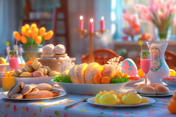 illustration of easter breakfast, brunch, dinner, lunch, food