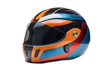 A high-performance track motorbike helmet with a visor, isolated on a empty plain background