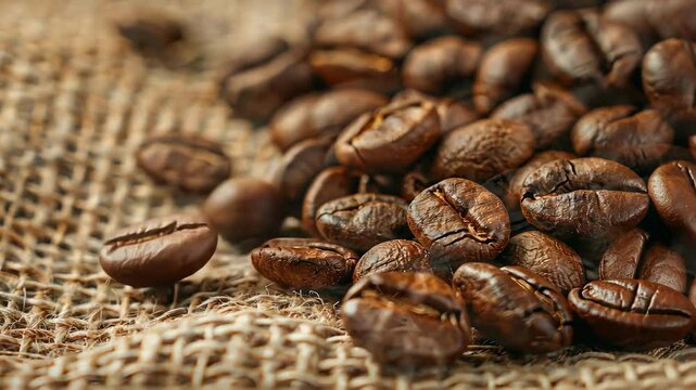 coffee beans on a burlap background. selective focus