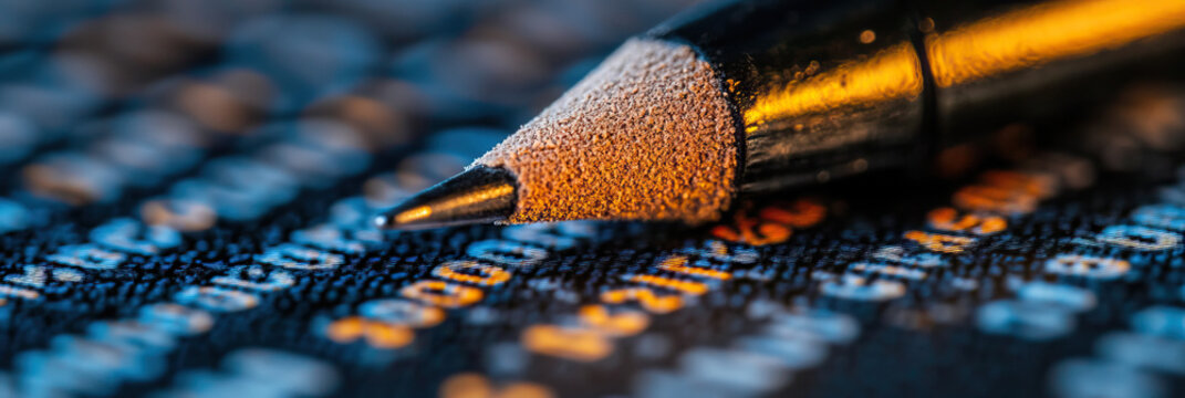 Close-up of Pencil on Numerical Data Surface