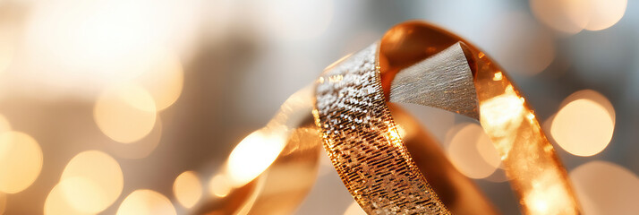 Gold Ribbon with Bokeh Background