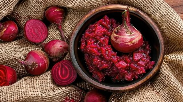 beetroot puree. selective focus