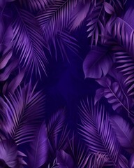 A vibrant purple background adorned with various tropical leaves, creating a rich and elegant atmosphere.