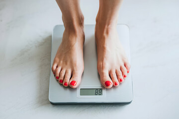 Feet with red nails on a digital scale displaying 88 pounds