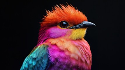 Fototapeta premium Colorful bird portrait, studio shot, black background, vibrant plumage, nature illustration