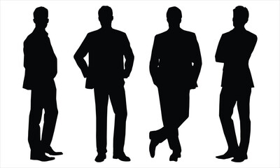Silhouette group of  people in standing pose. silhouette collection of business people man and woman