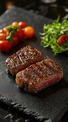 Close-up of a juicy steak with rich marbling, Succulent ribeye steak with crispy edges